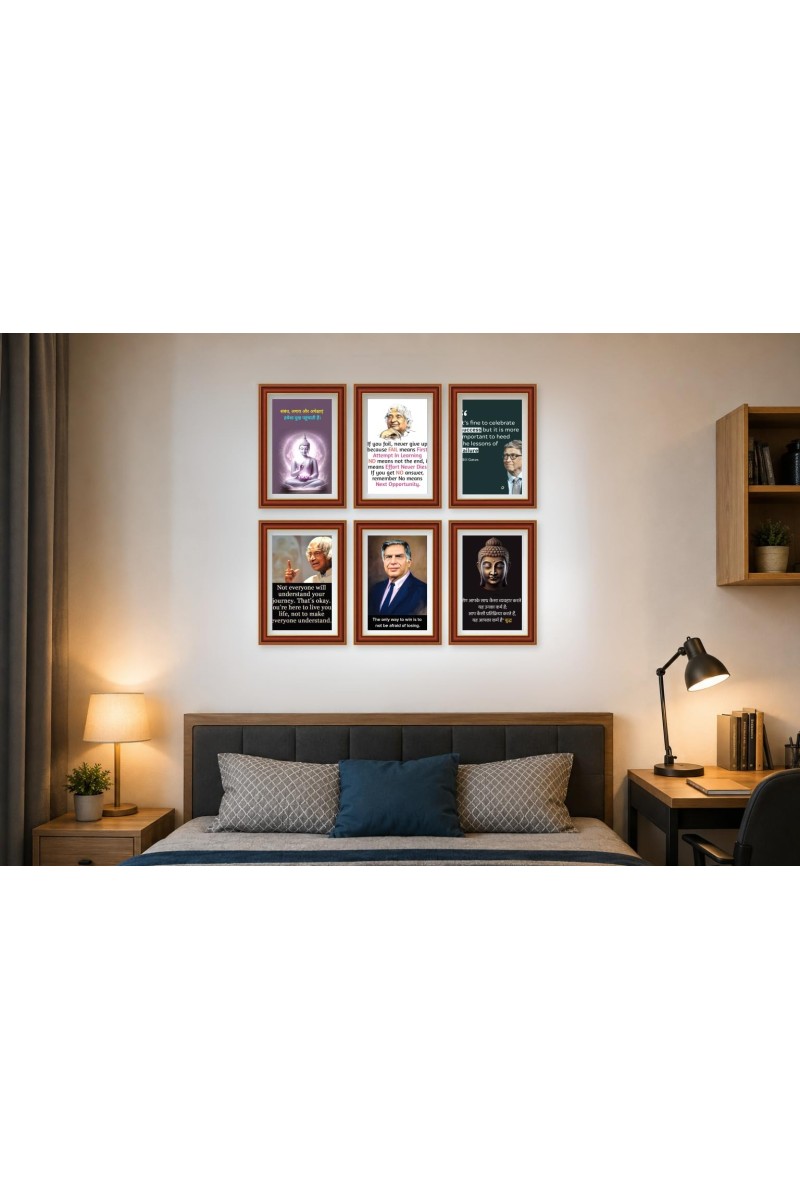 Pack Of 6 Laminated A4 Wall Posters | Spiritual, Motivational & Inspirational Designs | 250 GSM Photo Paper | Water-Resistant | Double-Sided Tape (F39311)