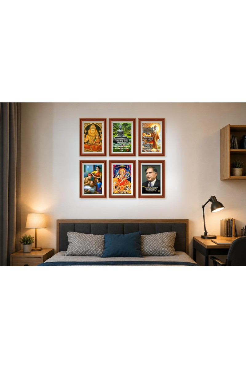 Pack Of 6 Laminated A4 Wall Posters | Spiritual, Motivational & Inspirational Designs | 250 GSM Photo Paper | Water-Resistant | Double-Sided Tape (F39236)