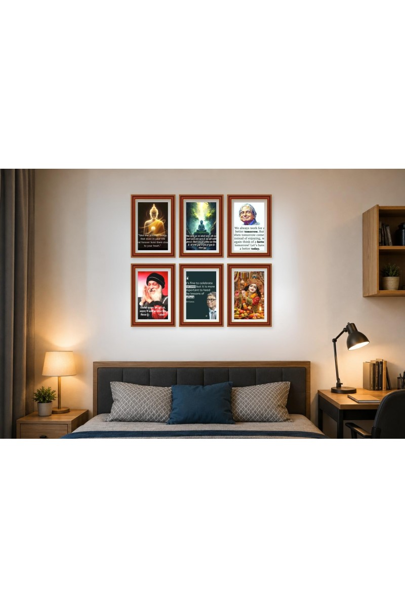 Pack Of 6 Laminated A4 Wall Posters | Spiritual, Motivational & Inspirational Designs | 250 GSM Photo Paper | Water-Resistant | Double-Sided Tape (F39168)