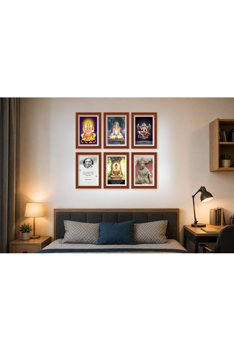 Pack Of 6 Laminated A4 Wall Posters | Spiritual, Motivational & Inspirational Designs | 250 GSM Photo Paper | Water-Resistant | Double-Sided Tape (F38966)