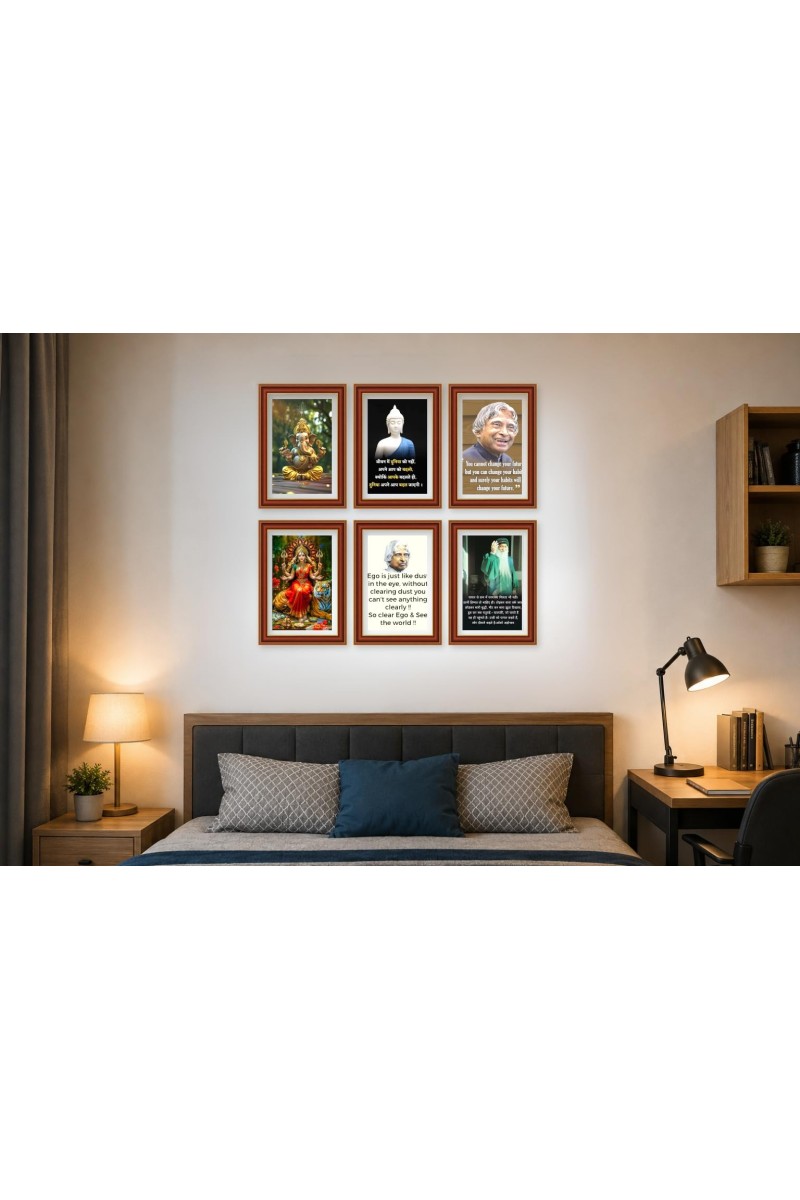 Pack Of 6 Laminated A4 Wall Posters | Spiritual, Motivational & Inspirational Designs | 250 GSM Photo Paper | Water-Resistant | Double-Sided Tape (F39072)
