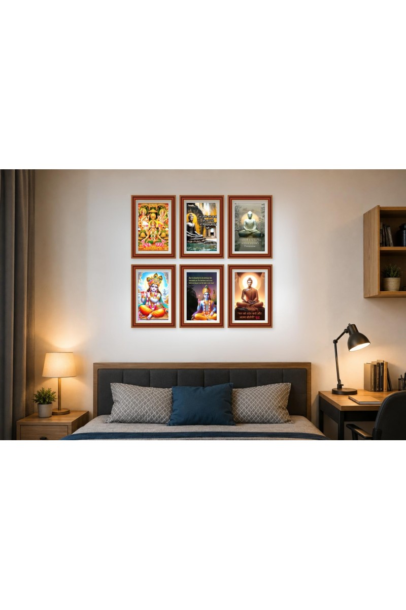 Pack Of 6 Laminated A4 Wall Posters | Spiritual, Motivational & Inspirational Designs | 250 GSM Photo Paper | Water-Resistant | Double-Sided Tape (F39369)