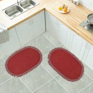 Hitech Rugs Oval Shape Durable Cotton Door Mat Heavy Duty Indoor Outdoor Easy Clean Mats for Living Room/Bathroom/Kitchen/Entrance (Pack of 1, Red)