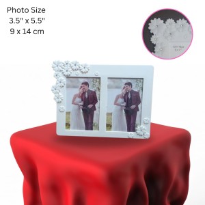 Hitech Sales White Dual Picture Photo Frame with Floral Design | Tabletop Decorative Frame for Home & Office Décor (White, 3.5 x 5.5)