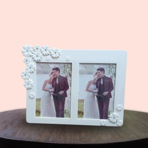 Hitech Sales White Dual Picture Photo Frame with Floral Design | Tabletop Decorative Frame for Home & Office Décor (White, 3.5 x 5.5)