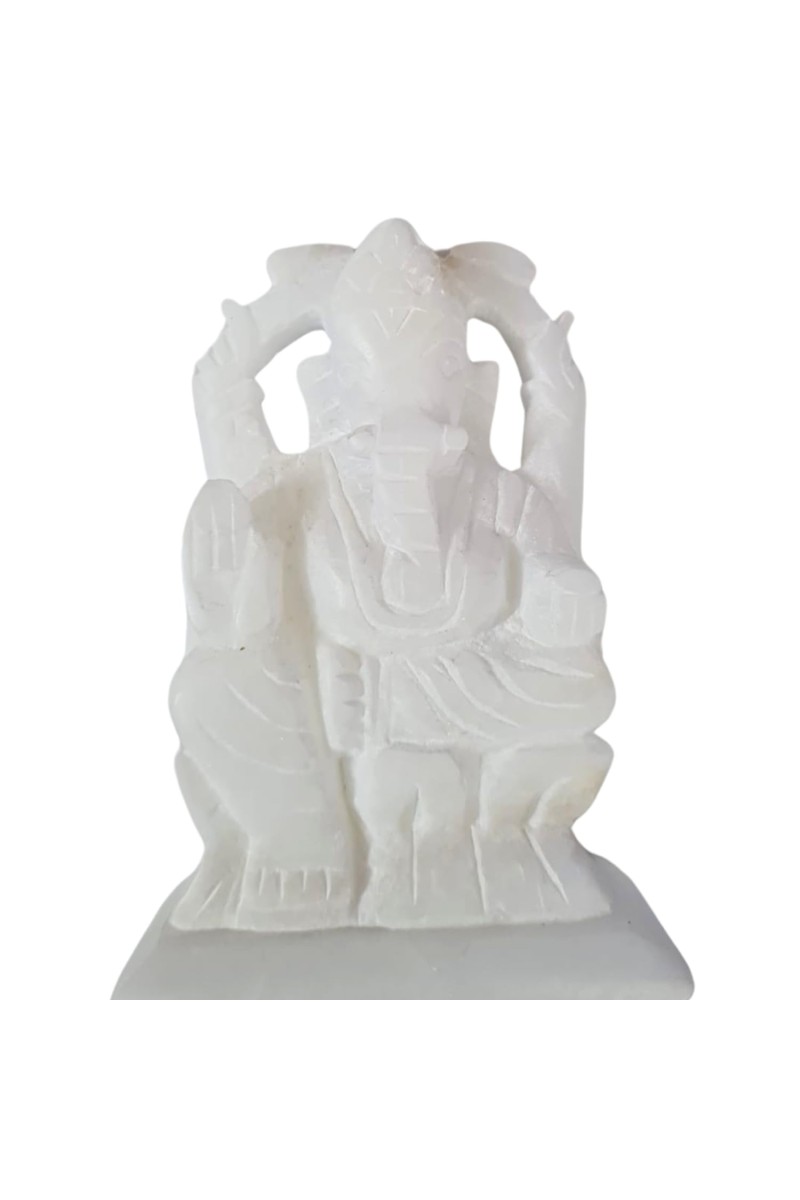 HiTechMart Handcrafted White Marble Lord Ganesha Idol | Vastu & Feng Shui Blessings | Home, Office & Temple Décor | Spiritual Gift for Pooja & Festivals - 9.5 cm