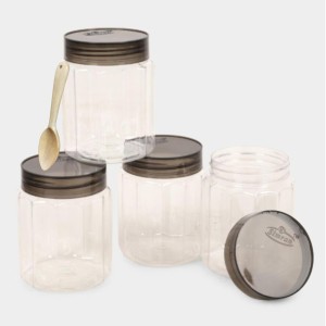 Swan Transparent Plastic Storage Containers with Black Lids And Wooden Spoon – Set of 4 Containers and Spoon, Airtight Kitchen Jars Swan Transparent Plastic Storage Containers with Black Lids And Wooden Spoon – Set of 4 Containers and Spoon, Airtight Kitchen Jars