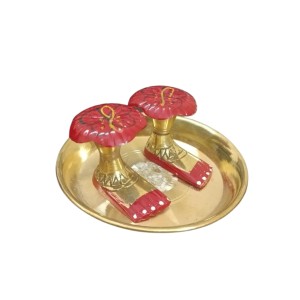 Traditional Brass Charan Paduka Set with Plate | Auspicious Puja Item for Mandir, Worship & Religious Rituals Home Temple, Puja & Spiritual Decor Traditional Brass Charan Paduka Set with Plate | Auspicious Puja Item for Mandir, Worship & Religious Rituals Home Temple, Puja & Spiritual Decor
