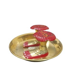 Traditional Brass Charan Paduka Set with Plate | Auspicious Puja Item for Mandir, Worship & Religious Rituals Home Temple, Puja & Spiritual Decor Traditional Brass Charan Paduka Set with Plate | Auspicious Puja Item for Mandir, Worship & Religious Rituals Home Temple, Puja & Spiritual Decor