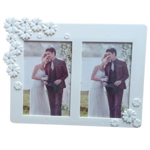 Hitech Sales White Dual Picture Photo Frame with Floral Design | Tabletop Decorative Frame for Home & Office Décor (White, 3.5 x 5.5)