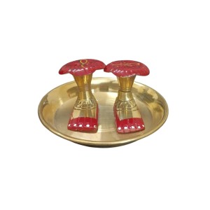Traditional Brass Charan Paduka Set with Plate | Auspicious Puja Item for Mandir, Worship & Religious Rituals Home Temple, Puja & Spiritual Decor Traditional Brass Charan Paduka Set with Plate | Auspicious Puja Item for Mandir, Worship & Religious Rituals Home Temple, Puja & Spiritual Decor
