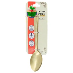 Hitech Sales Stainless Steel Gold Spoons Set of 2,18 cm Long, Premium Spoons for Home & Kitchen, Luxury Dinning Tableware Gift for House Warming,Golden Big Desert Spoon with Gold Pvd Coating