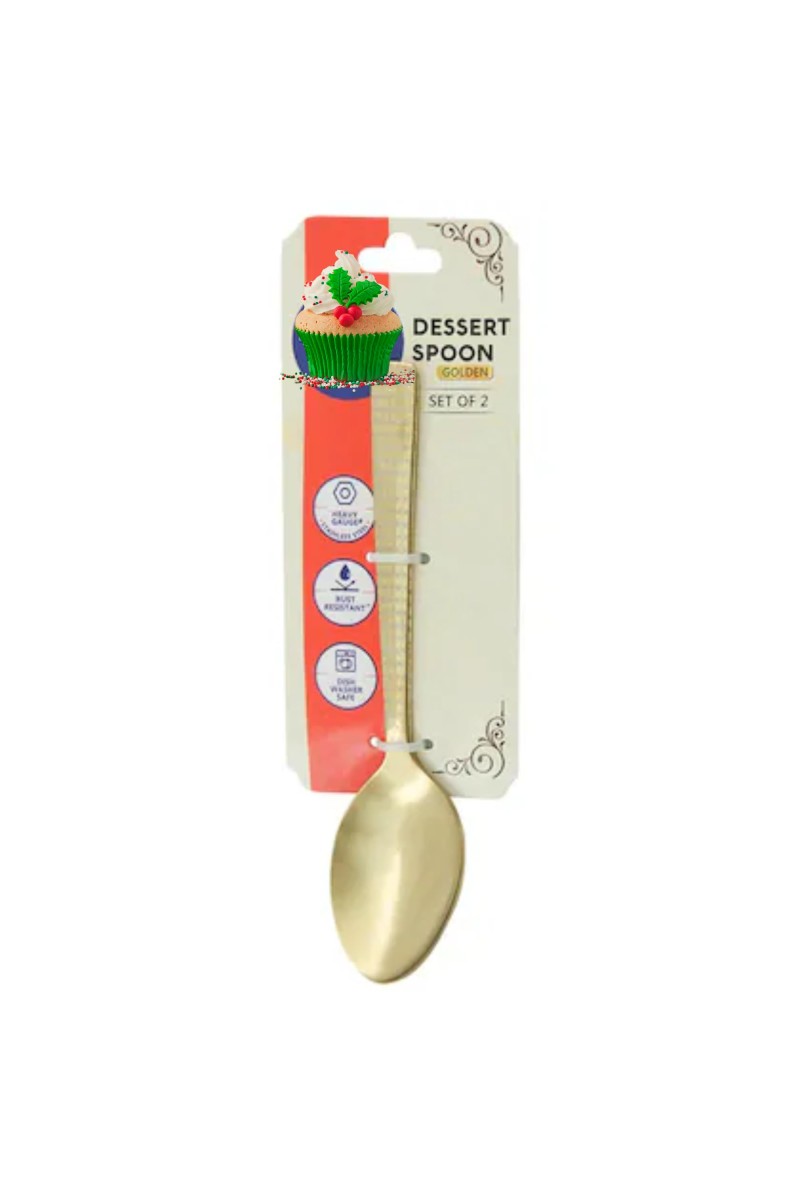 Hitech Sales Stainless Steel Gold Spoons Set of 2,18 cm Long, Premium Spoons for Home & Kitchen, Luxury Dinning Tableware Gift for House Warming,Golden Big Desert Spoon with Gold Pvd Coating