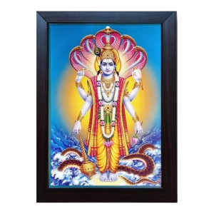 Hitech Bhagwan Vishnu Laminated Photo Frame for Wall/Table, Study & Living Room, Pooja, Gifts - Divine Blessings for Your Home || Synthetic Wood Base and Front face Glass (8 x 6 inch)