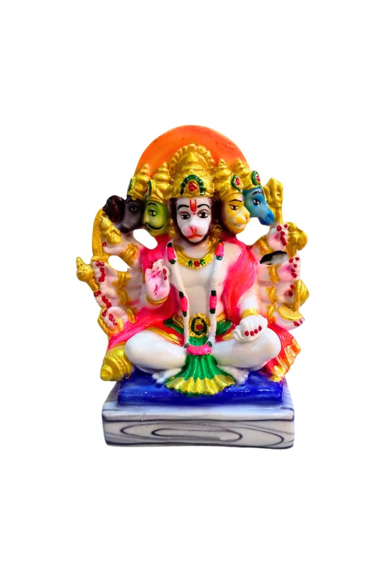 Panchmukhi Hanuman Idol – 5 Face Hanuman Ji Murti for Home Temple, Pooja & Vastu – Multicolor Decorative Resin Statue for Spiritual Decor & Gifting