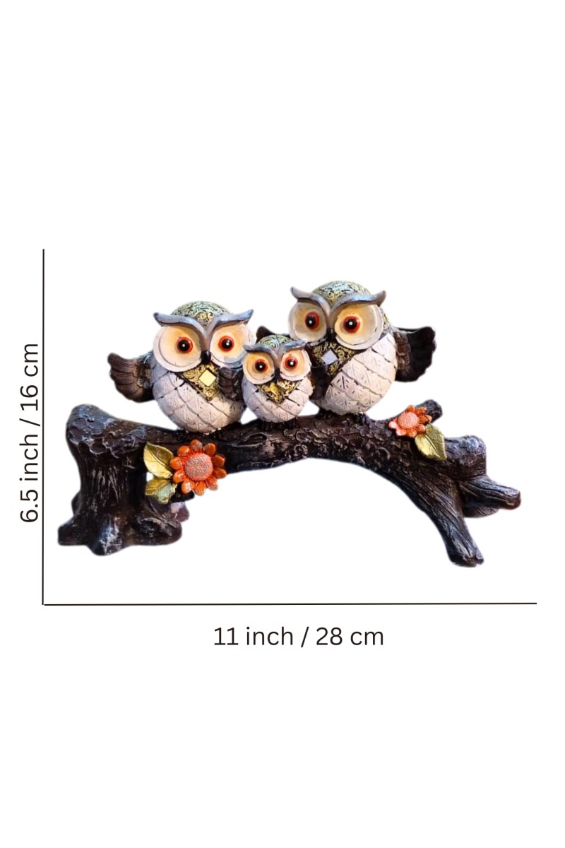 Cute Owl Family Showpiece Figurine on Tree Branch – Decorative Resin Owls Statue for Home, Office & Living Room Décor | Gift Item for Housewarming & Table Decoration
