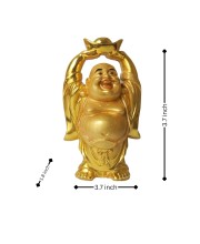 Laughing Buddha Set of 2 | Marble Resin Gold Feng Shui Statues for Home, Office, Dining Room Decor | Asian Gift Showpiece