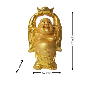 Laughing Buddha Set of 2 | Marble Resin Gold Feng Shui Statues for Home, Office, Dining Room Decor | Asian Gift Showpiece Laughing Buddha Set of 2 | Marble Resin Gold Feng Shui Statues for Home, Office, Dining Room Decor | Asian Gift Showpiece