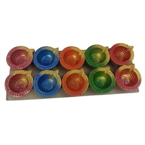 Pack of 10 Decorative Clay Diyas for Diwali – Hand-Painted Multicolor Traditional Oil Lamps – Festival Home Decor with Om Design – Eco-Friendly Diya Set for Pooja, Gifts & Celebrations Pack of 10 Decorative Clay Diyas for Diwali – Hand-Painted Multicolor Traditional Oil Lamps – Festival Home Decor with Om Design – Eco-Friendly Diya Set for Pooja, Gifts & Celebrations