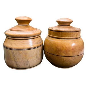 Wooden Jar and Containers Set for Kitchen Storage Spice Tea Sugar Organizer small wooden masala box Dry Fruites Jar with Lid for kitchen Home Cefe Coloures Browen.