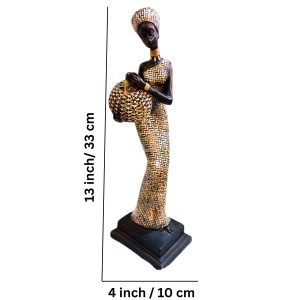 Handcrafted African Lady Figurine with Basket – Elegant Resin Tribal Woman Statue for Home Decor – Artistic Showpiece for Living Room, Office, Shelf & Gift Purpose