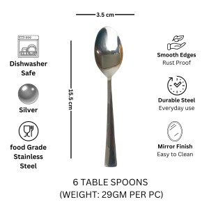 Hitech Sales Stainless Steel Spoon Set of 6,Spoons for Home & Kitchen,Dinning, Used for Dining Tableware,Homeuse Purposes,6 Pieces Big Spoons Silver Imperial Design