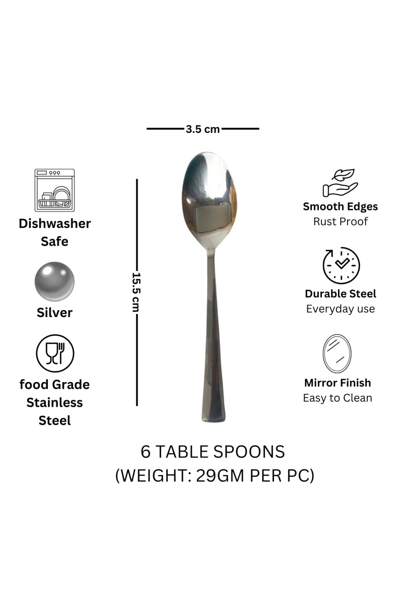 Hitech Sales Stainless Steel Spoon Set of 6,Spoons for Home & Kitchen,Dinning, Used for Dining Tableware,Homeuse Purposes,6 Pieces Big Spoons Silver Imperial Design