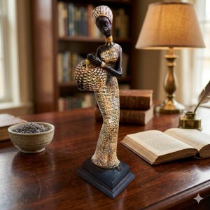Handcrafted African Lady Figurine with Basket – Elegant Resin Tribal Woman Statue for Home Decor – Artistic Showpiece for Living Room, Office, Shelf & Gift Purpose