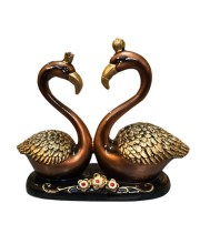 Golden Swan Couple Decorative Showpiece | Resin Love Birds Figurine for Home & Office Décor | Elegant Tabletop Statue for Living Room, Bedroom & Gift Item (Brown & Gold Finish)