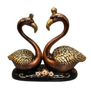 Golden Swan Couple Decorative Showpiece | Resin Love Birds Figurine for Home & Office Décor | Elegant Tabletop Statue for Living Room, Bedroom & Gift Item (Brown & Gold Finish)