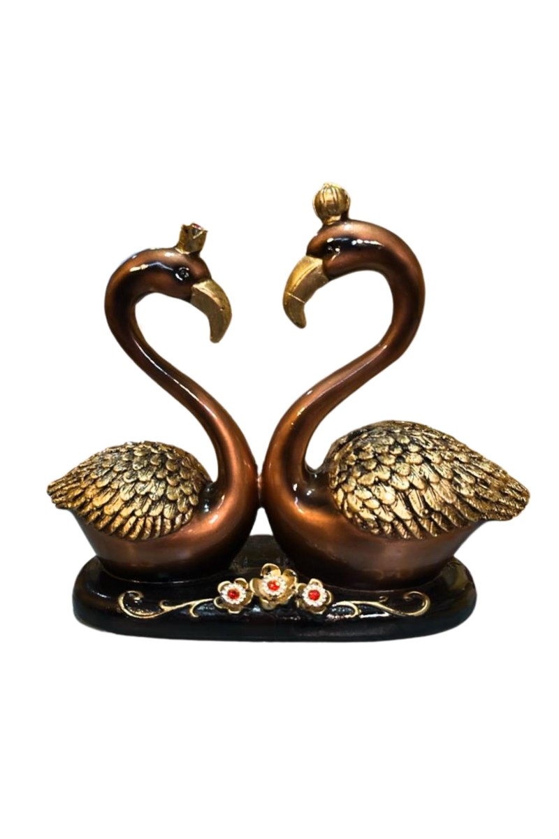 Golden Swan Couple Decorative Showpiece | Resin Love Birds Figurine for Home & Office Décor | Elegant Tabletop Statue for Living Room, Bedroom & Gift Item (Brown & Gold Finish)