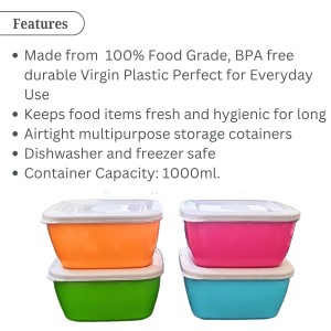 Set of 4 Colorful Food Storage Containers | BPA-Free Plastic Lunch & Meal Prep Boxes with Airtight Lids | Reusable & Stackable Kitchen Storage Set of 4 Colorful Food Storage Containers | BPA-Free Plastic Lunch & Meal Prep Boxes with Airtight Lids | Reusable & Stackable Kitchen Storage