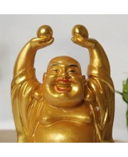 Hitech Sales Marble Resin Laughing Buddha Set of 2 | Marble Resin Gold Feng Shui Statues for Home, Office, Dining Room Decor | Asian Gift Showpiece
