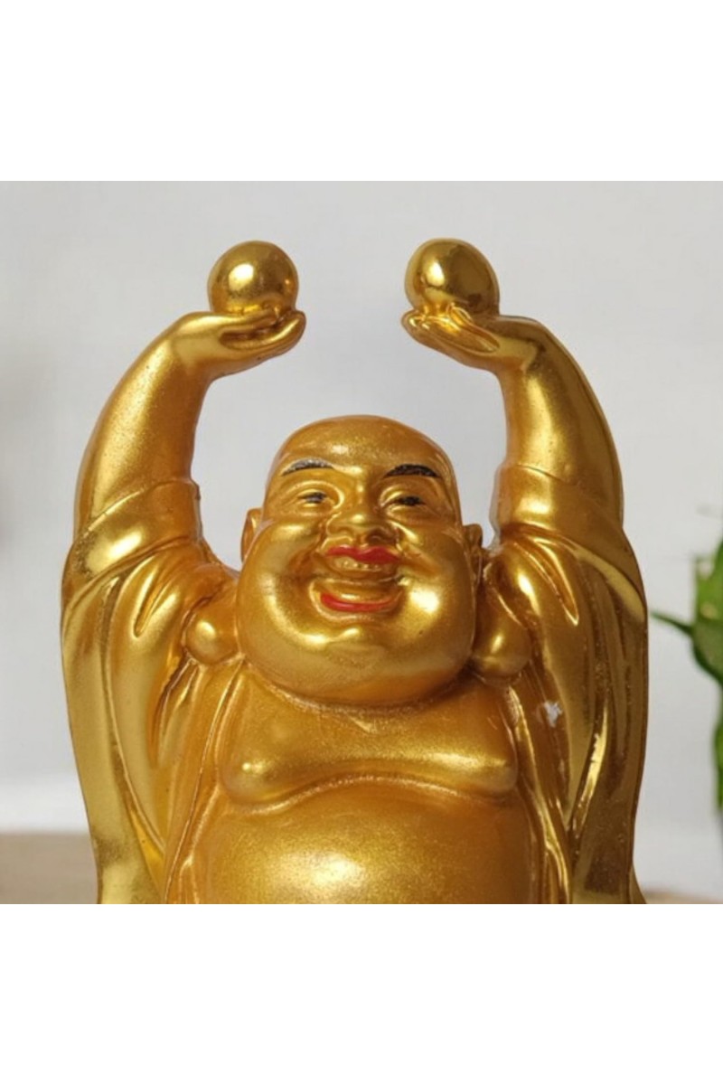 Hitech Sales Marble Resin Laughing Buddha Set of 2 | Marble Resin Gold Feng Shui Statues for Home, Office, Dining Room Decor | Asian Gift Showpiece