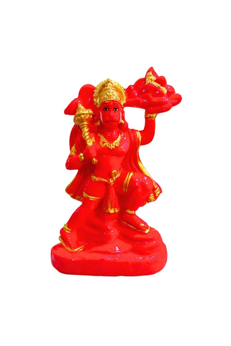 Lord Hanuman with Mountain Resin Idol – Bajrangbali Murti Carrying Parvat – Spiritual Statue for Home Temple, Pooja, Decor & Gifting