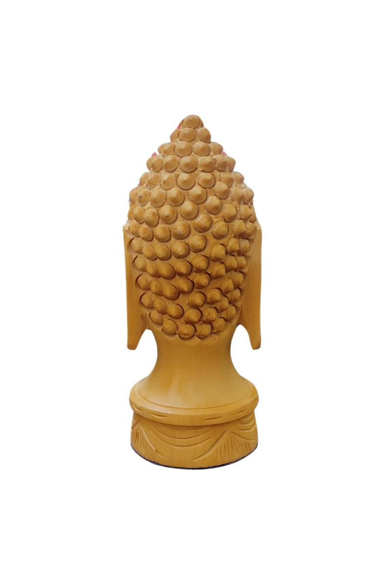 HiTechMart Handcrafted Wooden Buddha Head Statue – Intricately Carved Serenity Idol for Home Decor, Meditation & Spiritual Gifting