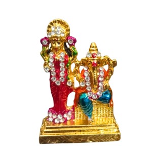Shri Lakshmi Ganesh Murti with Stone Work Gold Plated Decorative Figurine | Religious Idol for Home Mandir, Office & Festive Decor