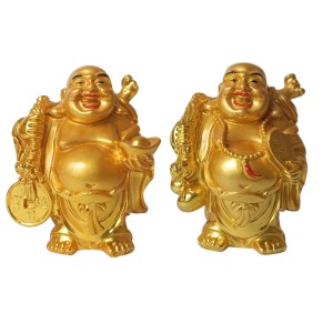 Hitech Sales Laughing Buddha, Marble Resin Gold Feng Shui Statues for Home, Office, Dining Room Decor, Asian Gift Showpiece (Set of 2) Hitech Sales Laughing Buddha, Marble Resin Gold Feng Shui Statues for Home, Office, Dining Room Decor, Asian Gift Showpiece (Set of 2)