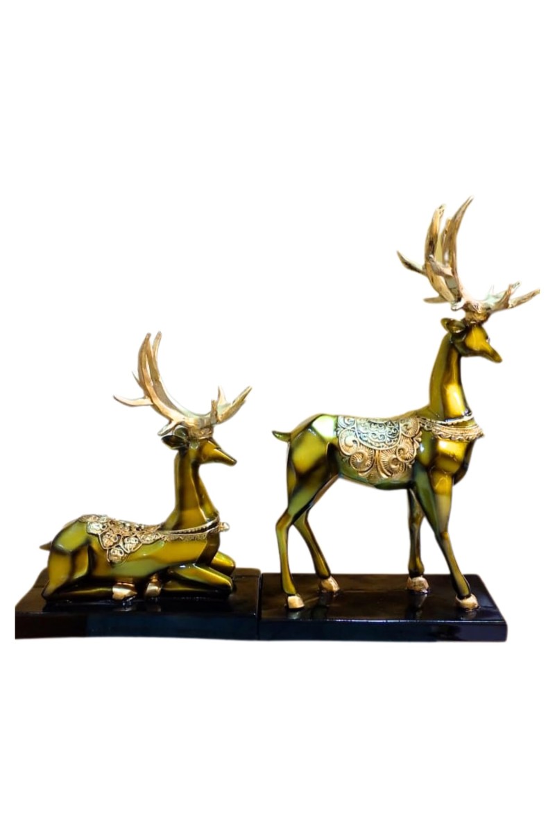 Metallic Gold Finish Deer Idols Set &ndash; Elegant Decorative Deer Figurines for Home Decor &ndash; Luxury Animal Showpieces for Living Room, Cabinet & Tabletop &ndash; Ideal Anniversary, Wedding & Housewarming Gift