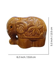 Ceramic Money Coins Holder Elephant Showpiece – Handcrafted Brown Decorative Elephant Figurine for Home, Office & Table Décor Colour: Antique| Brown