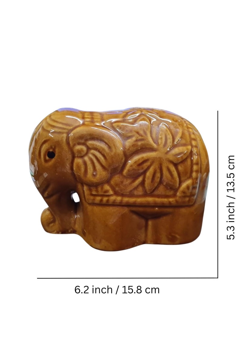 Ceramic Money Coins Holder Elephant Showpiece – Handcrafted Brown Decorative Elephant Figurine for Home, Office & Table Décor Colour: Antique| Brown