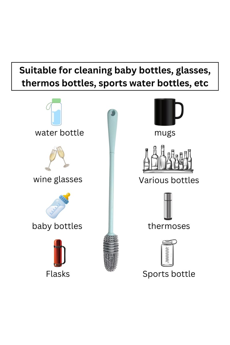 Hitech Sales Bottle Cleaning Brush Multipurpose Flexible Bottle Cleaner Brush for Glass, Plastic Bottles and More, Long Handle, Durable, Hanging Holes (White and Sea-Green, Pack of 2)