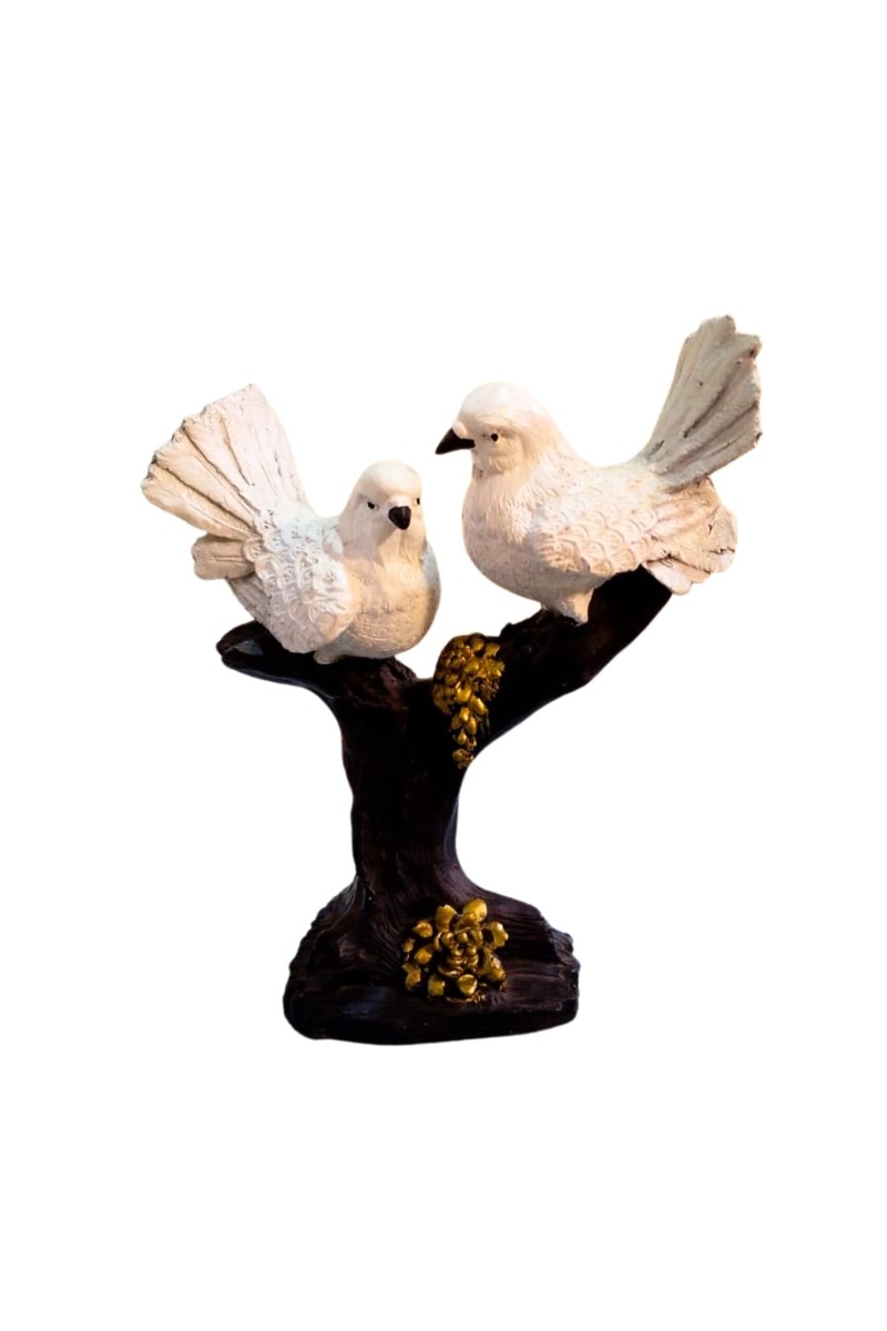 White Bird Couple Decorative Showpiece on Tree Branch Base | Resin Love Birds Figurine for Home & Office Décor | Elegant Tabletop Statue for Living Room, Bedroom & Gift Purpose