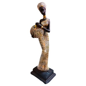 Handcrafted African Lady Figurine with Basket – Elegant Resin Tribal Woman Statue for Home Decor – Artistic Showpiece for Living Room, Office, Shelf & Gift Purpose