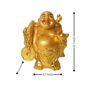 Laughing Buddha Set of 6 | Marble Resin Gold Feng Shui Buddha Statues for Home Decor, Office, Dining Room | Asian Gift Showpiece