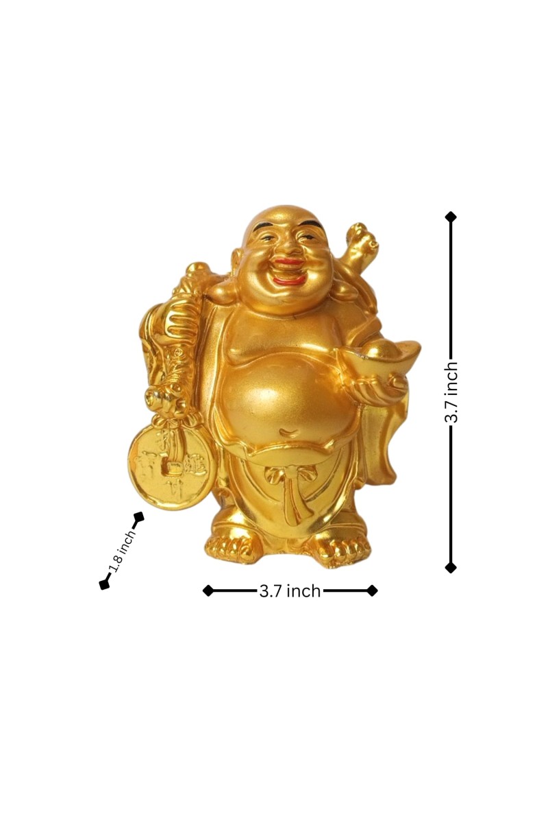 Hitech Sales Laughing Buddha, Marble Resin Gold Feng Shui Statues for Home, Office, Dining Room Decor, Asian Gift Showpiece (Set of 2)