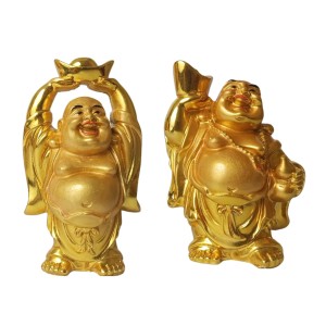 Laughing Buddha Set of 2 | Marble Resin Gold Feng Shui Statues for Home, Office, Dining Room Decor | Asian Gift Showpiece Laughing Buddha Set of 2 | Marble Resin Gold Feng Shui Statues for Home, Office, Dining Room Decor | Asian Gift Showpiece