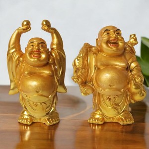Hitech Sales Marble Resin Laughing Buddha Set of 2 | Marble Resin Gold Feng Shui Statues for Home, Office, Dining Room Decor | Asian Gift Showpiece Hitech Sales Marble Resin Laughing Buddha Set of 2 | Marble Resin Gold Feng Shui Statues for Home, Office, Dining Room Decor | Asian Gift Showpiece