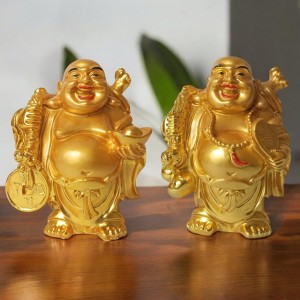 Hitech Sales Laughing Buddha, Marble Resin Gold Feng Shui Statues for Home, Office, Dining Room Decor, Asian Gift Showpiece (Set of 2) Hitech Sales Laughing Buddha, Marble Resin Gold Feng Shui Statues for Home, Office, Dining Room Decor, Asian Gift Showpiece (Set of 2)