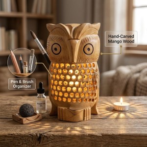 Handcrafted Wooden Owl Statue – Intricately Carved Owl Figurine, Feng Shui & Vastu Decor for Home & Office, Lucky Charm Symbol of Wisdom Handcrafted Wooden Owl Statue – Intricately Carved Owl Figurine, Feng Shui & Vastu Decor for Home & Office, Lucky Charm Symbol of Wisdom